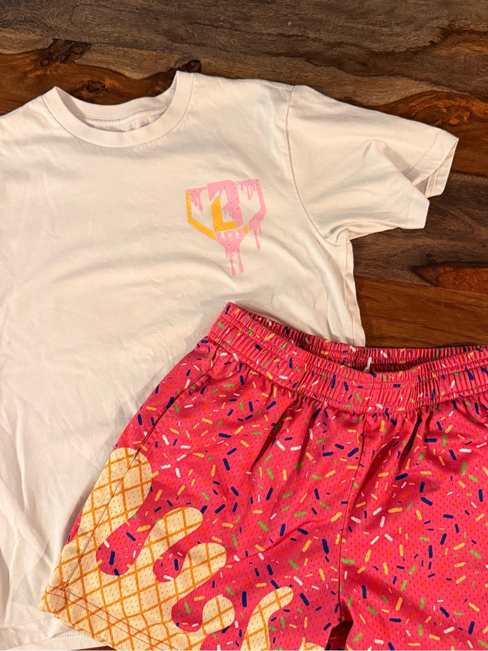 Baseball Lifestyle 101 Youth Ice Cream Outfit Set Pink Sprinkle Shorts & Tee